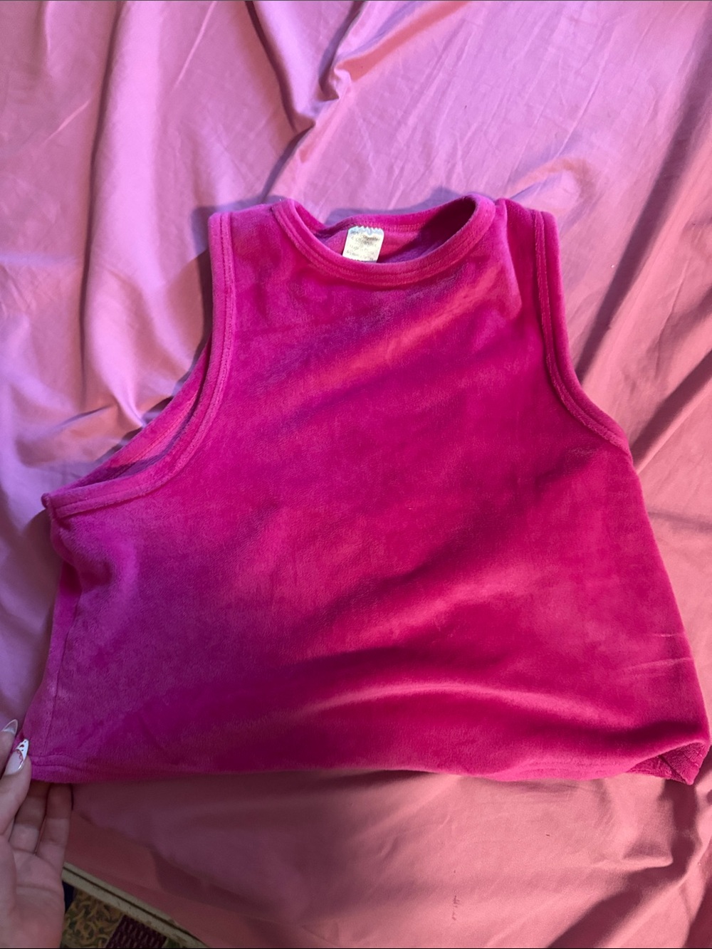 Kids Sleeveless Velour Tank Top - Bright Pink